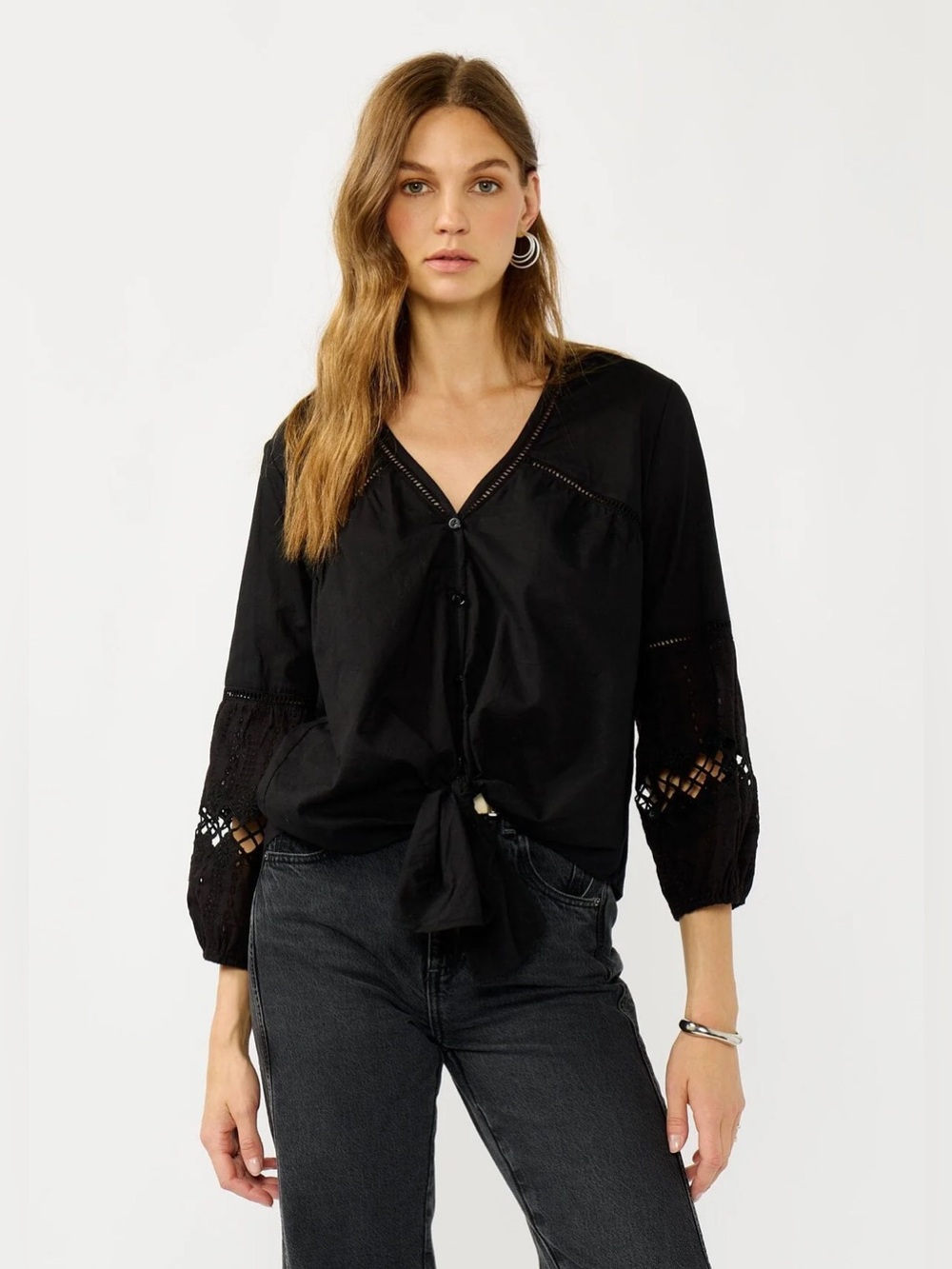 Lovestitch NWT Rosalia Boho Button Front Tie Blouse